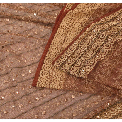 Sanskriti Vintage Hand-Beaded Dark Red Net Sari Fabric: 5yd Craft Supply Uses--Crafts Sewing Patchwork Home Decor, Bag Making, Etc