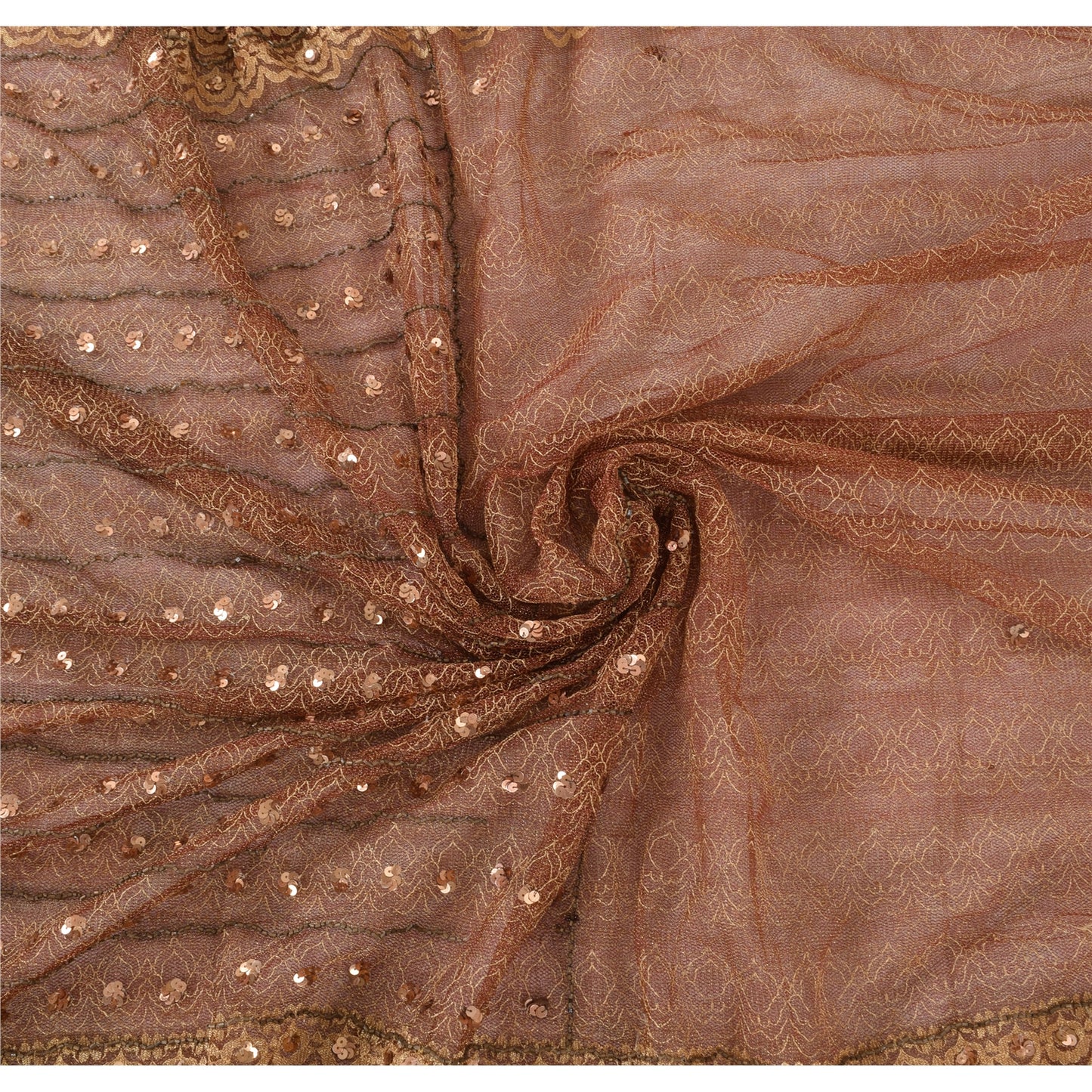 Sanskriti Vintage Hand-Beaded Dark Red Net Sari Fabric: 5yd Craft Supply Uses--Crafts Sewing Patchwork Home Decor, Bag Making, Etc