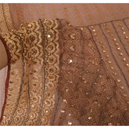 Sanskriti Vintage Hand-Beaded Dark Red Net Sari Fabric: 5yd Craft Supply Uses--Crafts Sewing Patchwork Home Decor, Bag Making, Etc