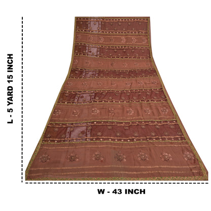 Sanskriti Vintage Brown Sarees Pure Georgette Silk Zari Embroidered 5+YD Sari