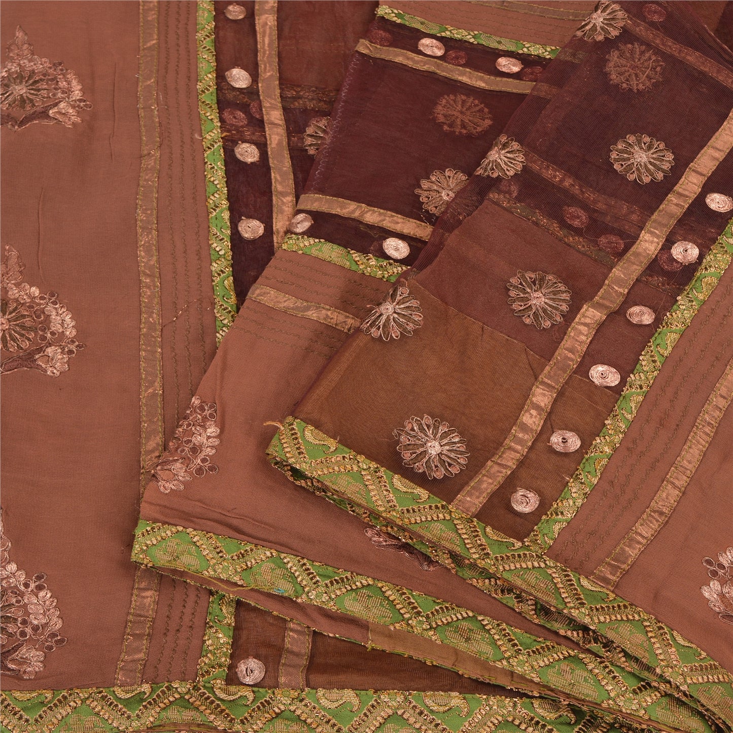 Sanskriti Vintage Brown Sarees Pure Georgette Silk Zari Embroidered 5+YD Sari