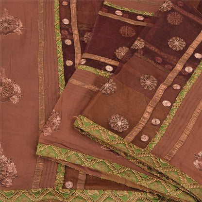 Sanskriti Vintage Brown Sarees Pure Georgette Silk Zari Embroidered 5+YD Sari