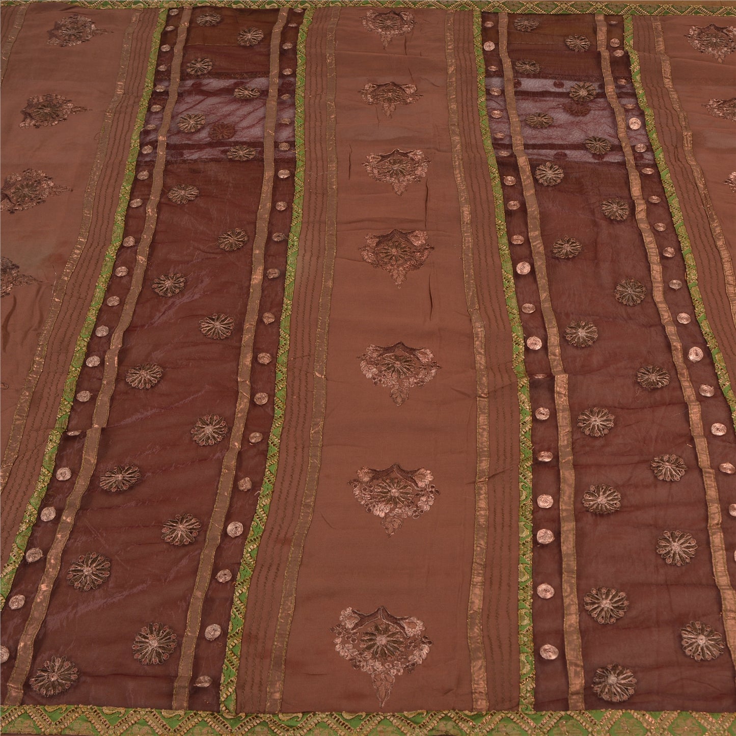 Sanskriti Vintage Brown Sarees Pure Georgette Silk Zari Embroidered 5+YD Sari