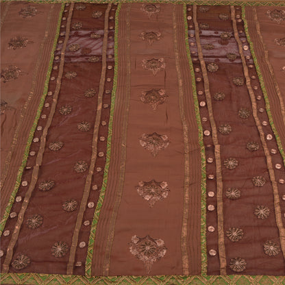 Sanskriti Vintage Brown Sarees Pure Georgette Silk Zari Embroidered 5+YD Sari