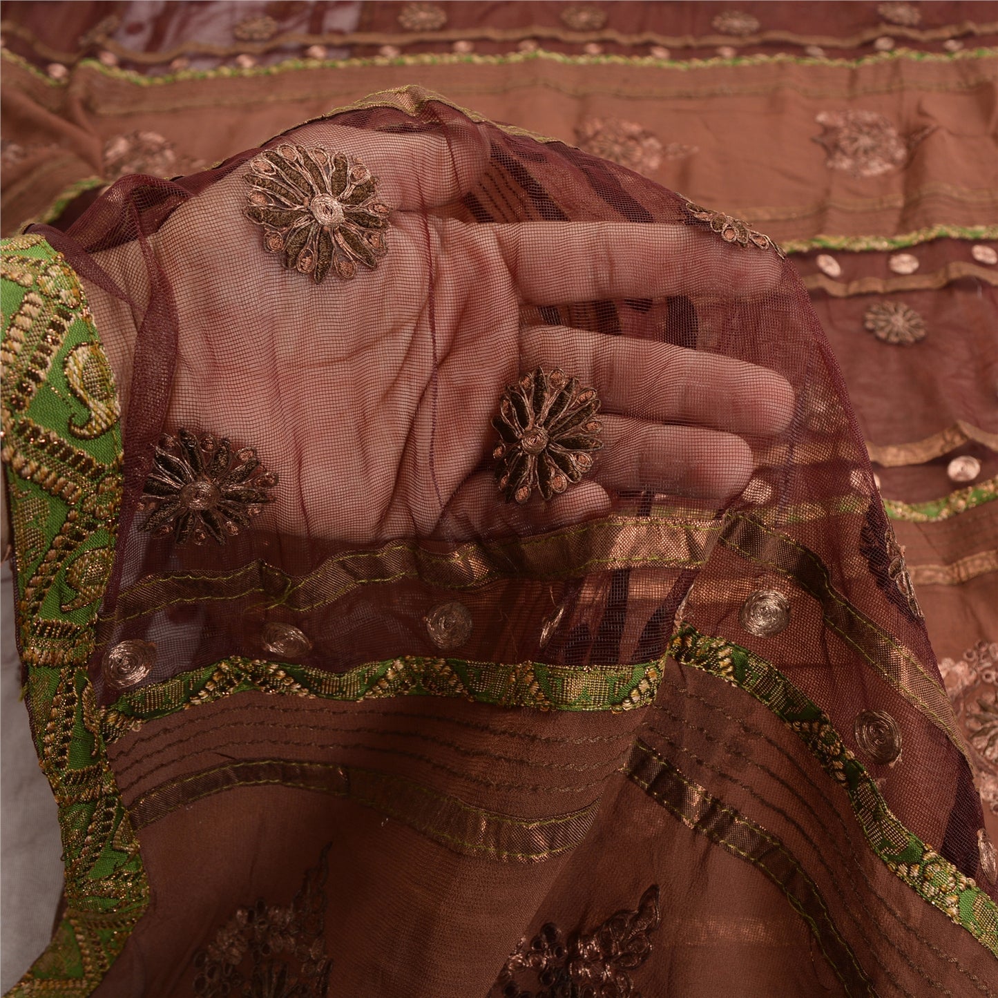 Sanskriti Vintage Brown Sarees Pure Georgette Silk Zari Embroidered 5+YD Sari