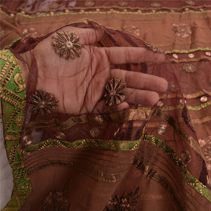 Sanskriti Vintage Brown Sarees Pure Georgette Silk Zari Embroidered 5+YD Sari