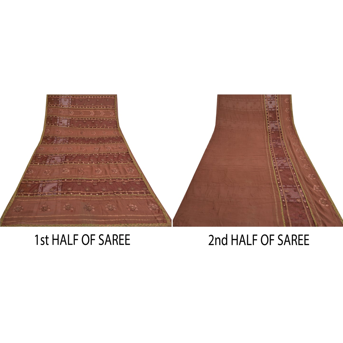 Sanskriti Vintage Brown Sarees Pure Georgette Silk Zari Embroidered 5+YD Sari