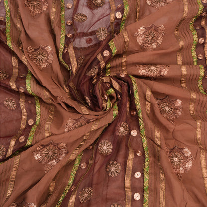 Sanskriti Vintage Brown Sarees Pure Georgette Silk Zari Embroidered 5+YD Sari