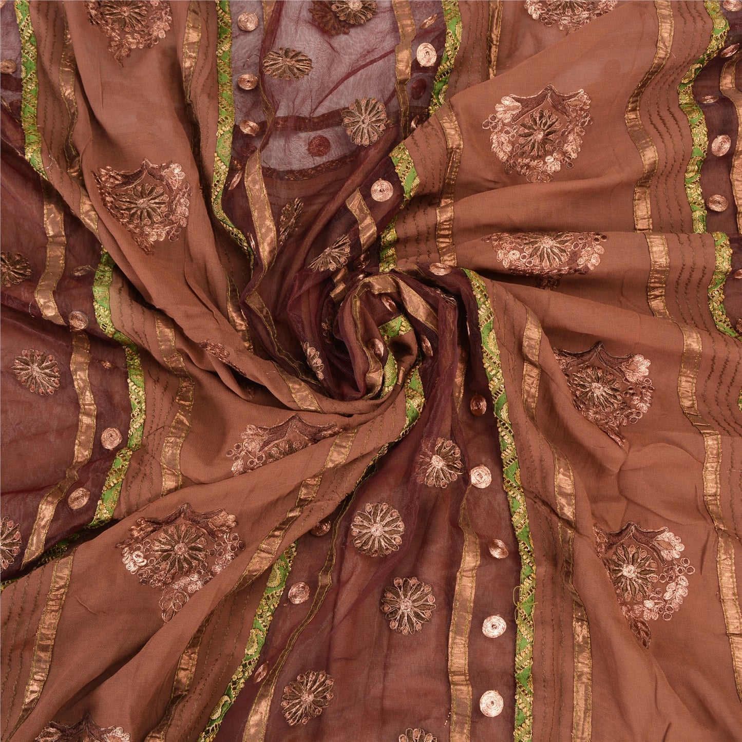 Sanskriti Vintage Brown Sarees Pure Georgette Silk Zari Embroidered 5+YD Sari