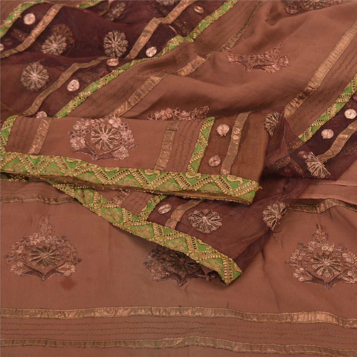 Sanskriti Vintage Brown Sarees Pure Georgette Silk Zari Embroidered 5+YD Sari