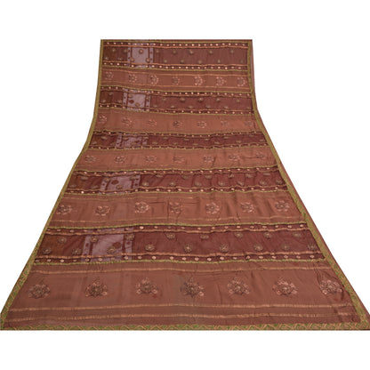 Sanskriti Vintage Brown Sarees Pure Georgette Silk Zari Embroidered 5+YD Sari