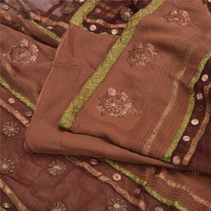 Sanskriti Vintage Brown Sarees Pure Georgette Silk Zari Embroidered 5+YD Sari