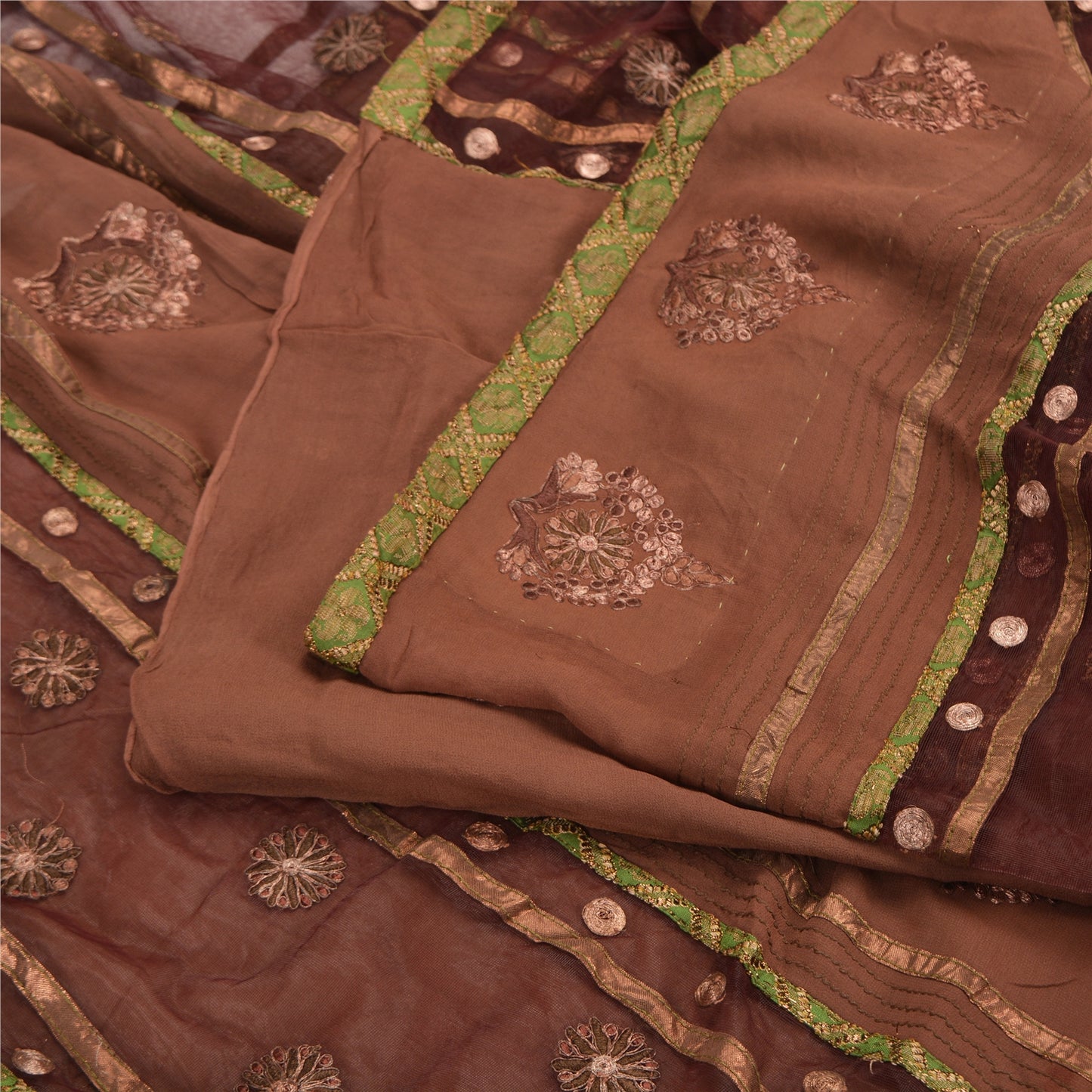 Sanskriti Vintage Brown Sarees Pure Georgette Silk Zari Embroidered 5+YD Sari