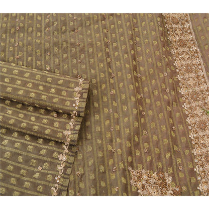 Sanskriti Vintage Green Sarees Georgette Hand Beaded Woven Fabric Cultural Sari