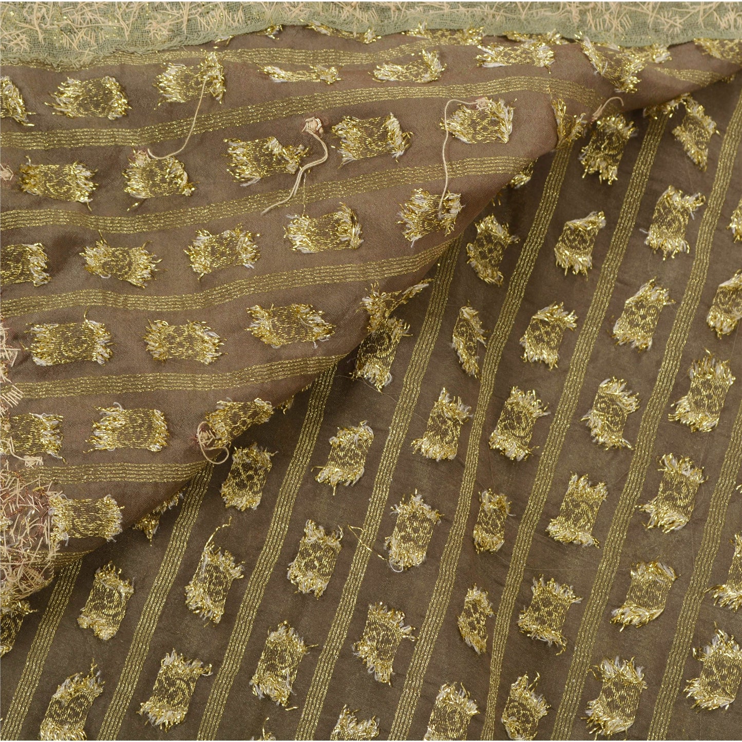 Sanskriti Vintage Green Sarees Georgette Hand Beaded Woven Fabric Cultural Sari