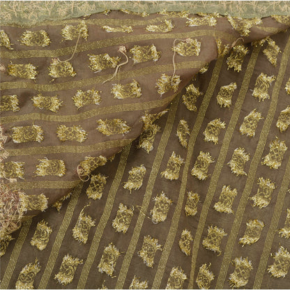 Sanskriti Vintage Green Sarees Georgette Hand Beaded Woven Fabric Cultural Sari