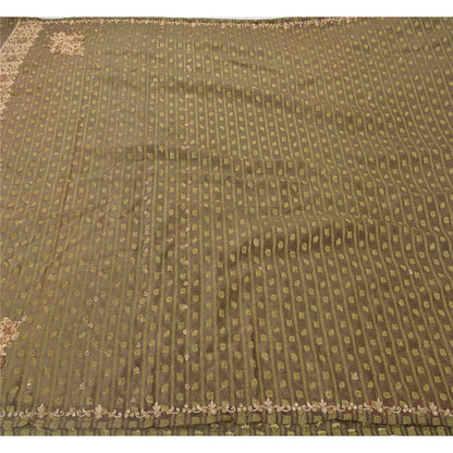 Sanskriti Vintage Green Sarees Georgette Hand Beaded Woven Fabric Cultural Sari