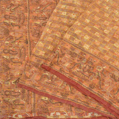 Sanskriti Vintage Cream Sarees Pure Organza Silk Hand Beaded Craft Fabric Sari