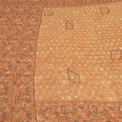 Sanskriti Vintage Cream Sarees Pure Organza Silk Hand Beaded Craft Fabric Sari