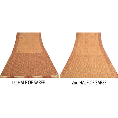 Sanskriti Vintage Cream Sarees Pure Organza Silk Hand Beaded Craft Fabric Sari