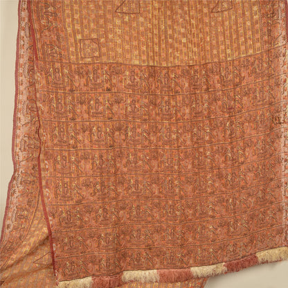 Sanskriti Vintage Cream Sarees Pure Organza Silk Hand Beaded Craft Fabric Sari