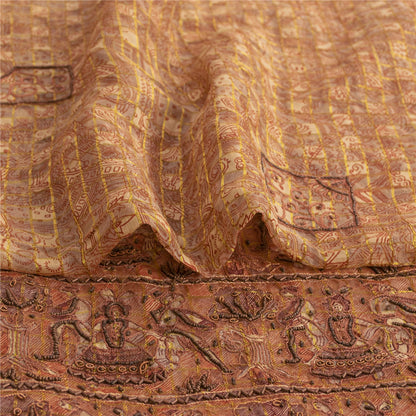 Sanskriti Vintage Cream Sarees Pure Organza Silk Hand Beaded Craft Fabric Sari