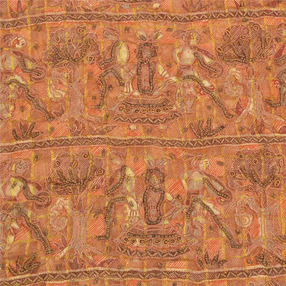 Sanskriti Vintage Cream Sarees Pure Organza Silk Hand Beaded Craft Fabric Sari