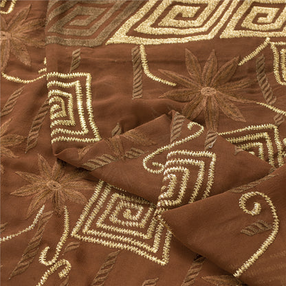 Sanskriti Vintage Brown Sarees Pure Georgette Silk Embroidered Craft Fabric Sari