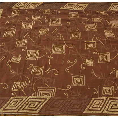 Sanskriti Vintage Brown Sarees Pure Georgette Silk Embroidered Craft Fabric Sari