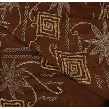 Sanskriti Vintage Brown Sarees Pure Georgette Silk Embroidered Craft Fabric Sari