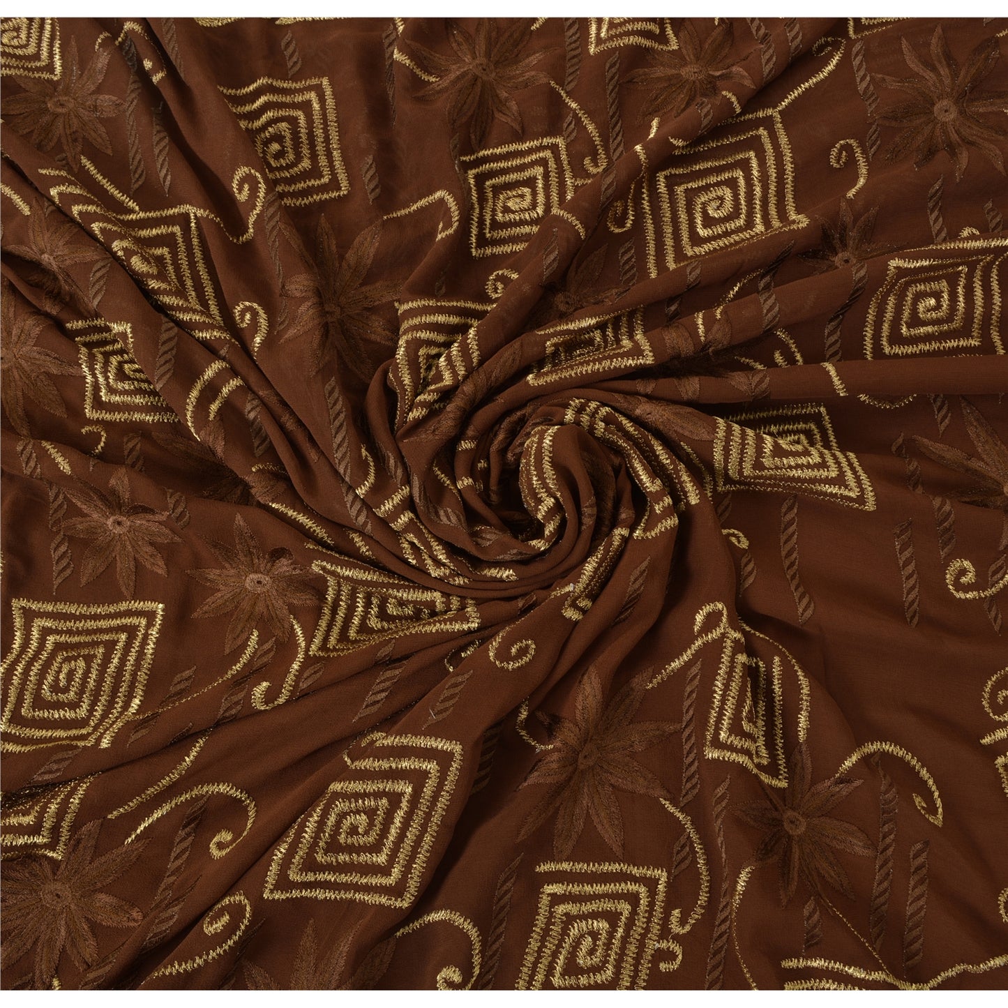 Sanskriti Vintage Brown Sarees Pure Georgette Silk Embroidered Craft Fabric Sari