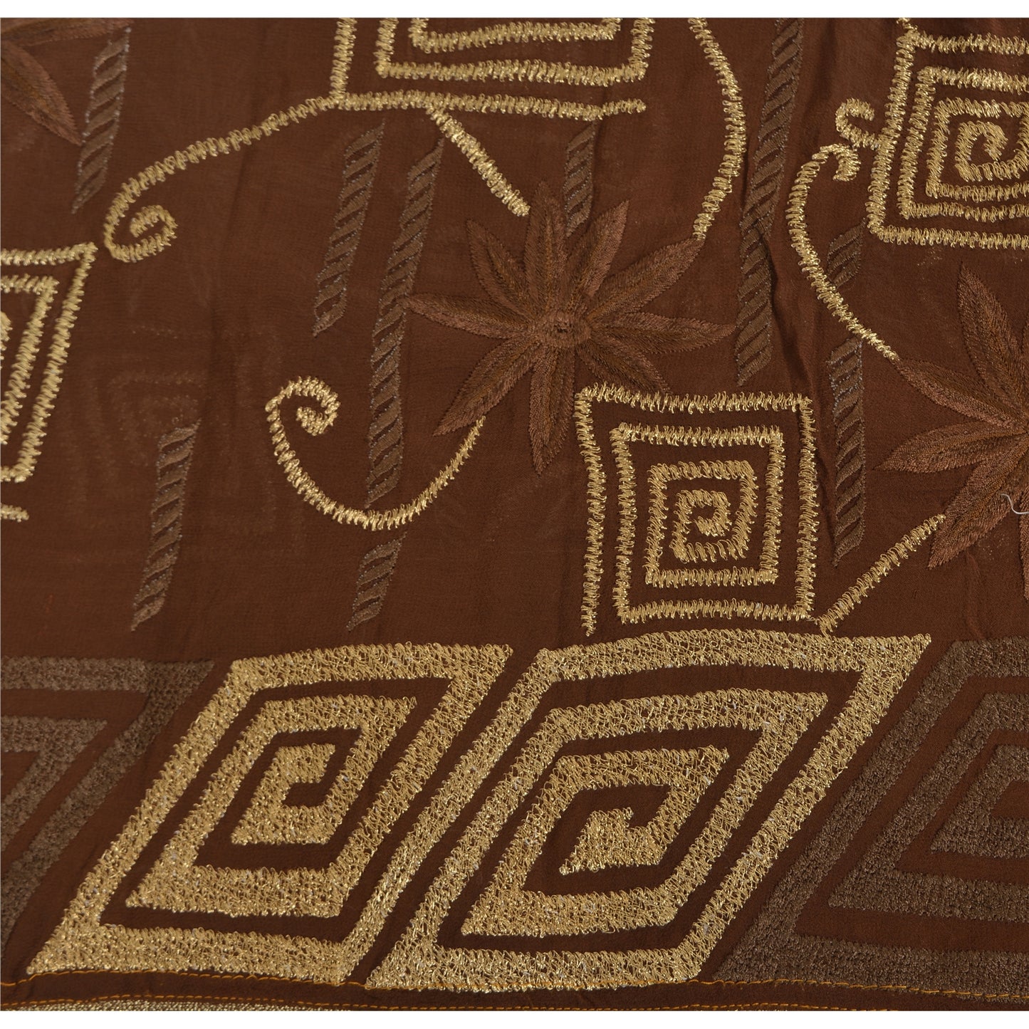 Sanskriti Vintage Brown Sarees Pure Georgette Silk Embroidered Craft Fabric Sari