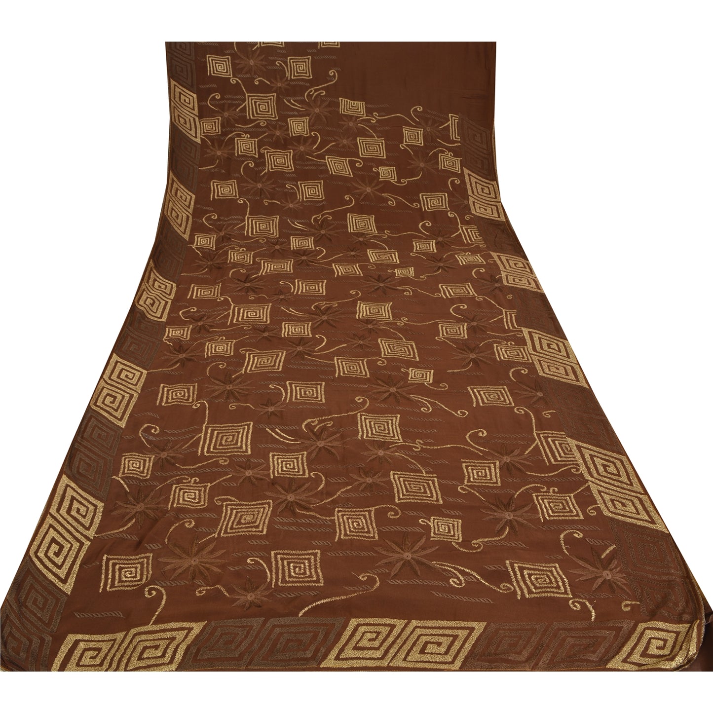 Sanskriti Vintage Brown Sarees Pure Georgette Silk Embroidered Craft Fabric Sari