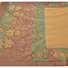 Sanskriti Vintage Sarees Cream Net Mesh Hand Beaded Woven Fabric Premium Sari