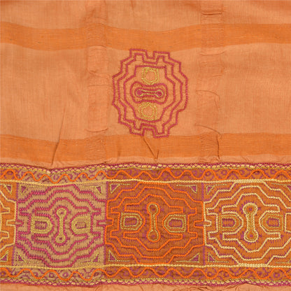 Sanskriti Vintage Sarees Pure Silk Embroidered Orange Craft Fabric 5 YD Sari