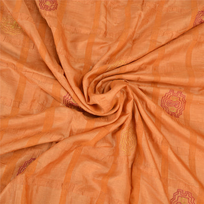 Sanskriti Vintage Sarees Pure Silk Embroidered Orange Craft Fabric 5 YD Sari