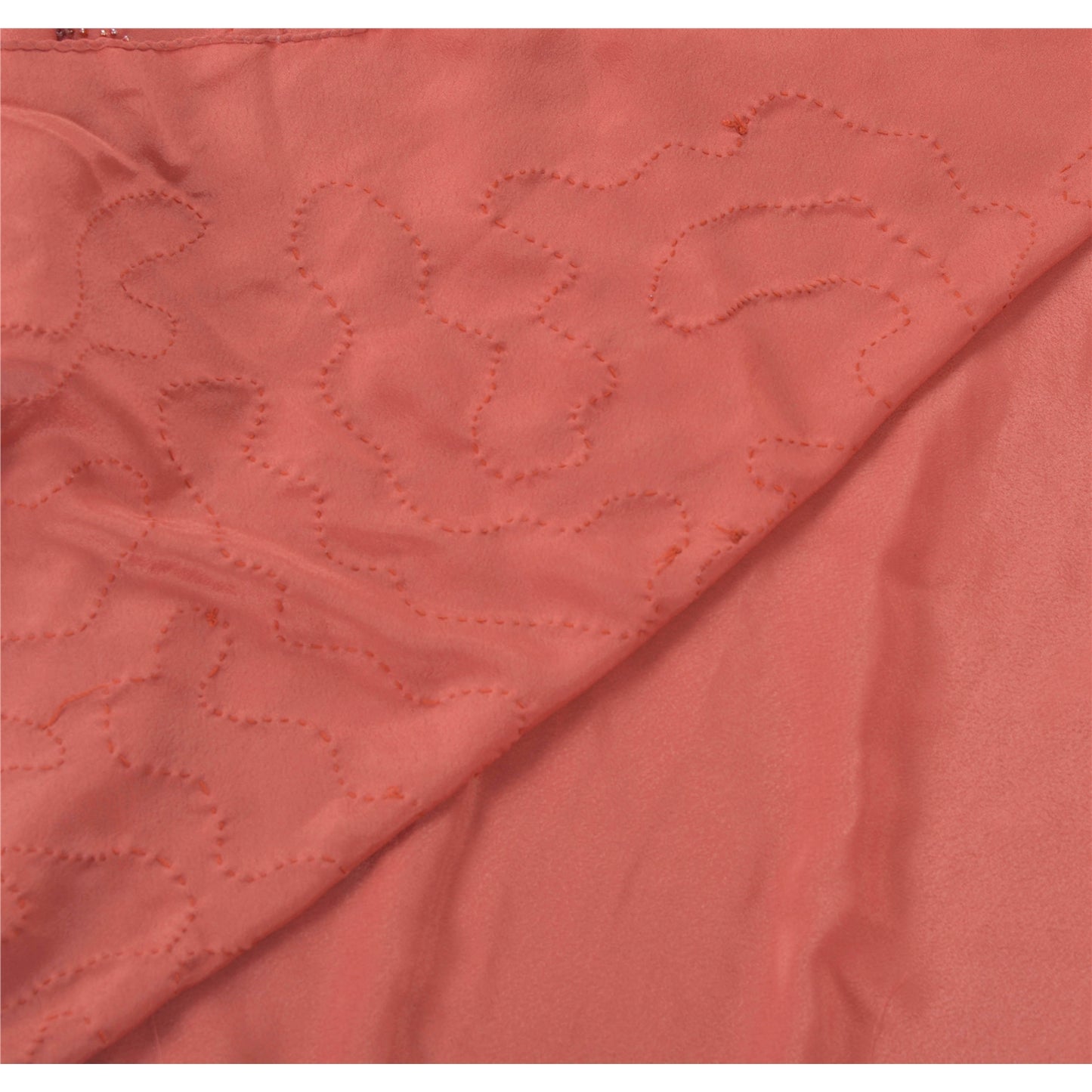 Sanskriti Vintage Pink Sarees Crepe Hand Beaded Craft Soft Fabric Premium Sari