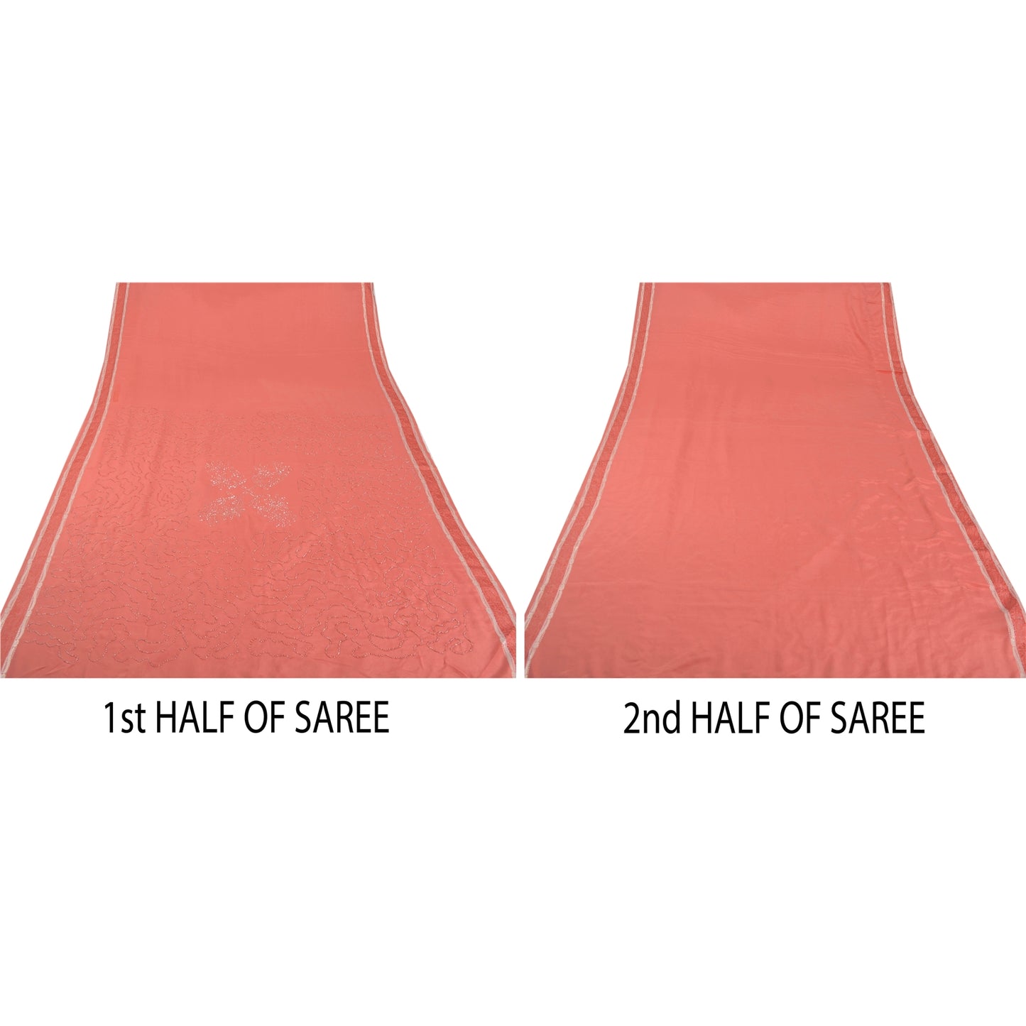 Sanskriti Vintage Pink Sarees Crepe Hand Beaded Craft Soft Fabric Premium Sari