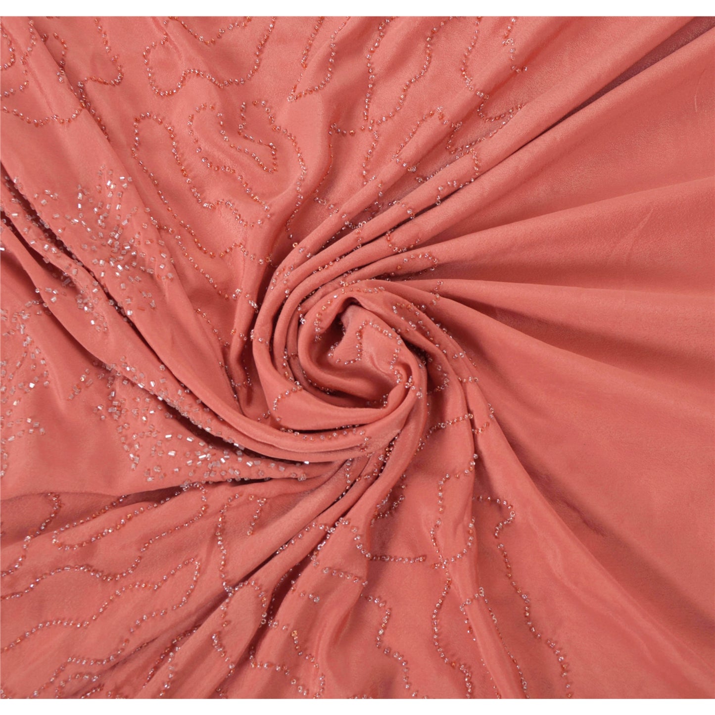 Sanskriti Vintage Pink Sarees Crepe Hand Beaded Craft Soft Fabric Premium Sari