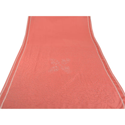 Sanskriti Vintage Pink Sarees Crepe Hand Beaded Craft Soft Fabric Premium Sari