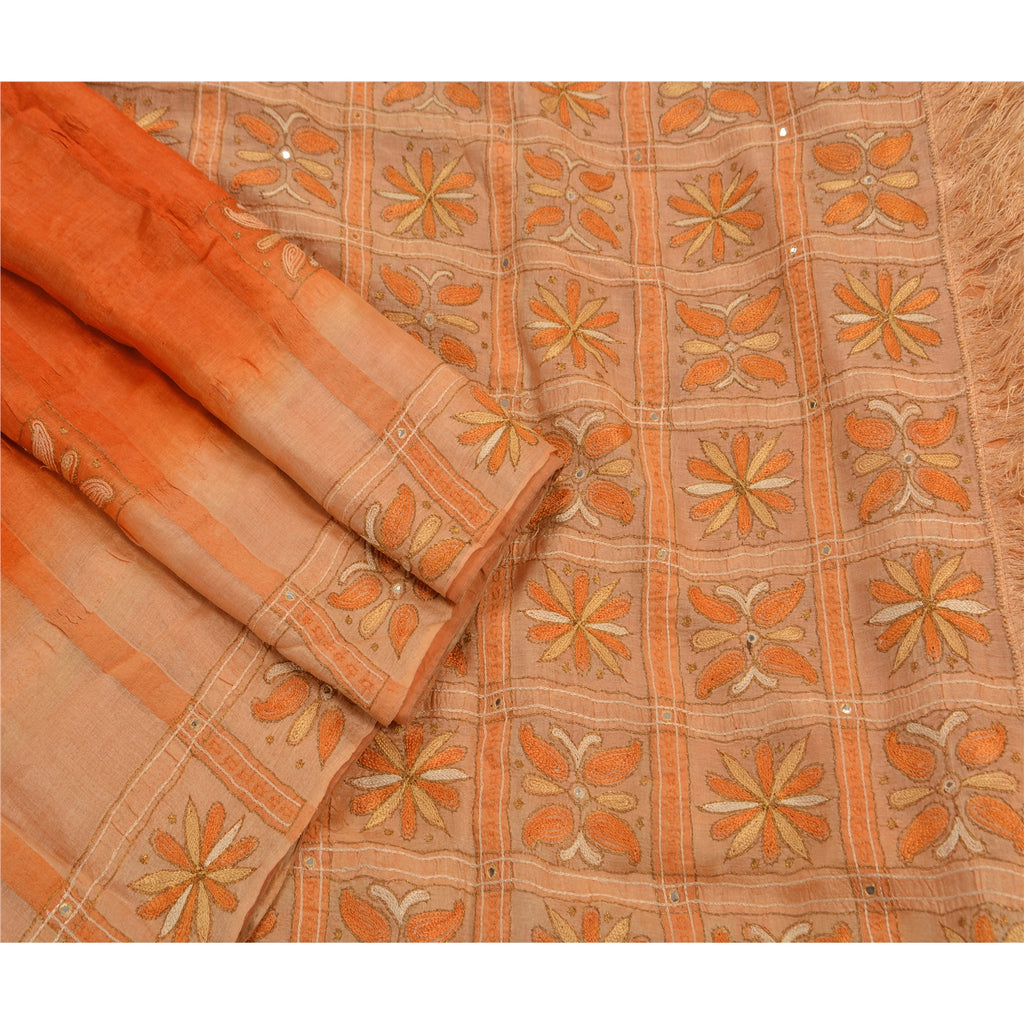 Sanskriti Vintage Sarees Pure Silk Hand Embroidered Craft Fabric Premium Sari