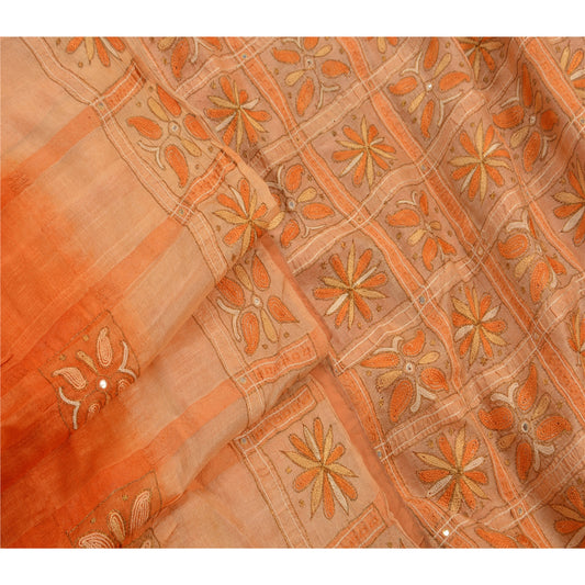 Sanskriti Vintage Sarees Pure Silk Hand Embroidered Craft Fabric Premium Sari