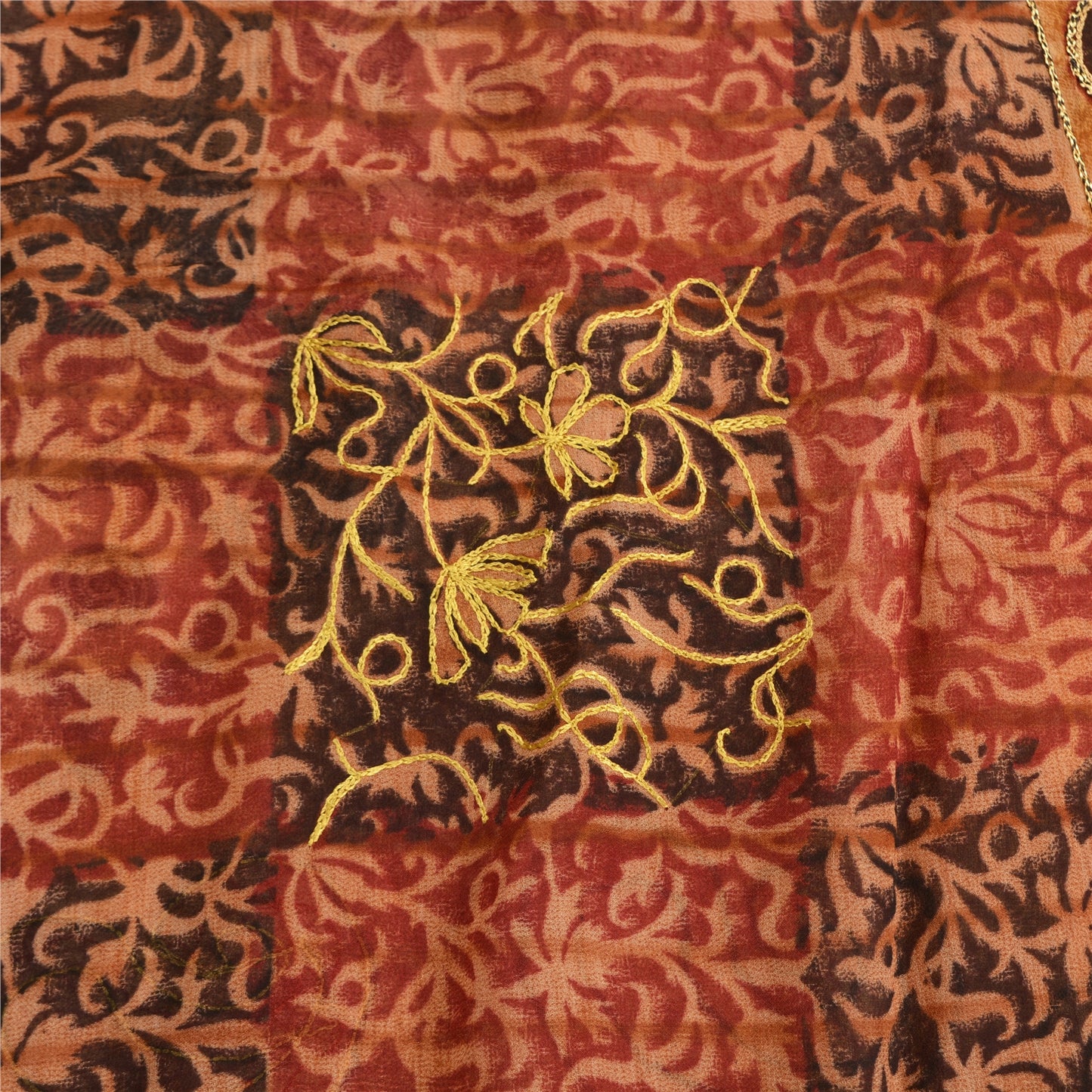 Sanskriti Vintage Brown Sarees Blend Georgette Hand Embroidered Fabric Sari