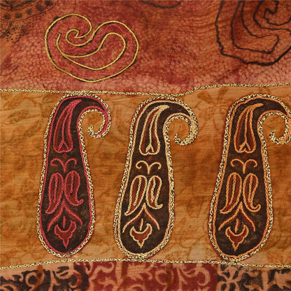 Sanskriti Vintage Brown Sarees Blend Georgette Hand Embroidered Fabric Sari