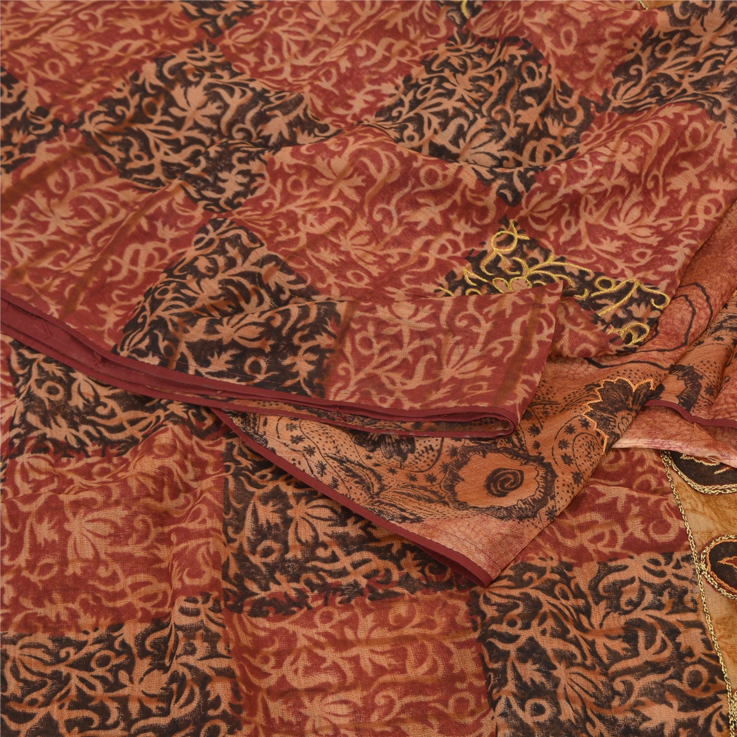 Sanskriti Vintage Brown Sarees Blend Georgette Hand Embroidered Fabric Sari