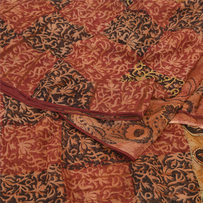 Sanskriti Vintage Brown Sarees Blend Georgette Hand Embroidered Fabric Sari