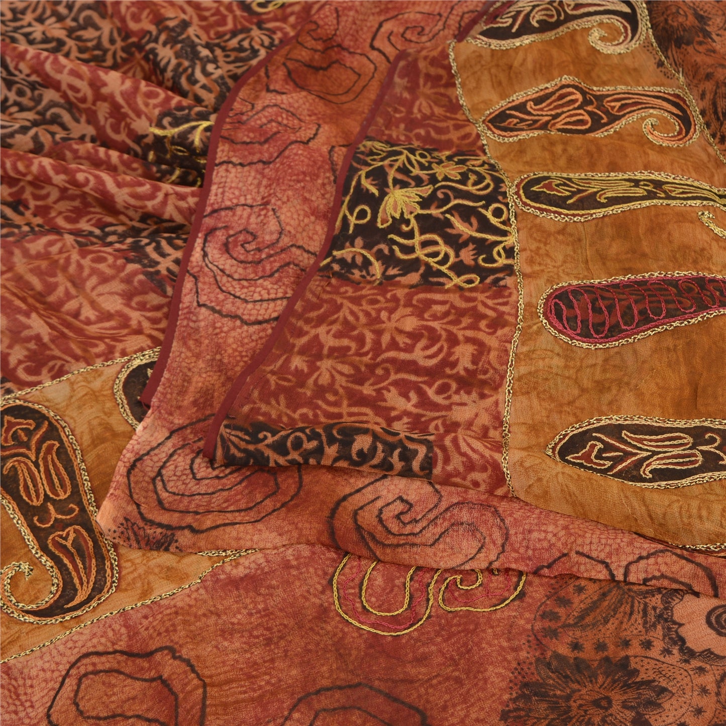 Sanskriti Vintage Brown Sarees Blend Georgette Hand Embroidered Fabric Sari