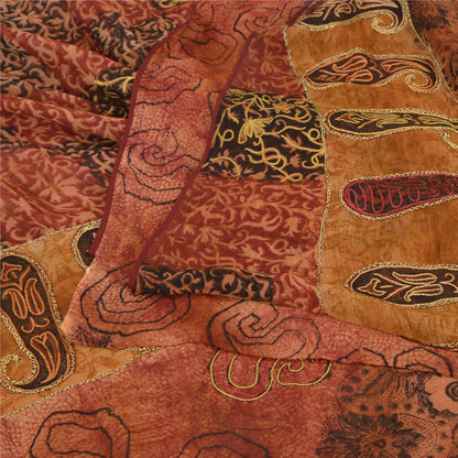 Sanskriti Vintage Brown Sarees Blend Georgette Hand Embroidered Fabric Sari