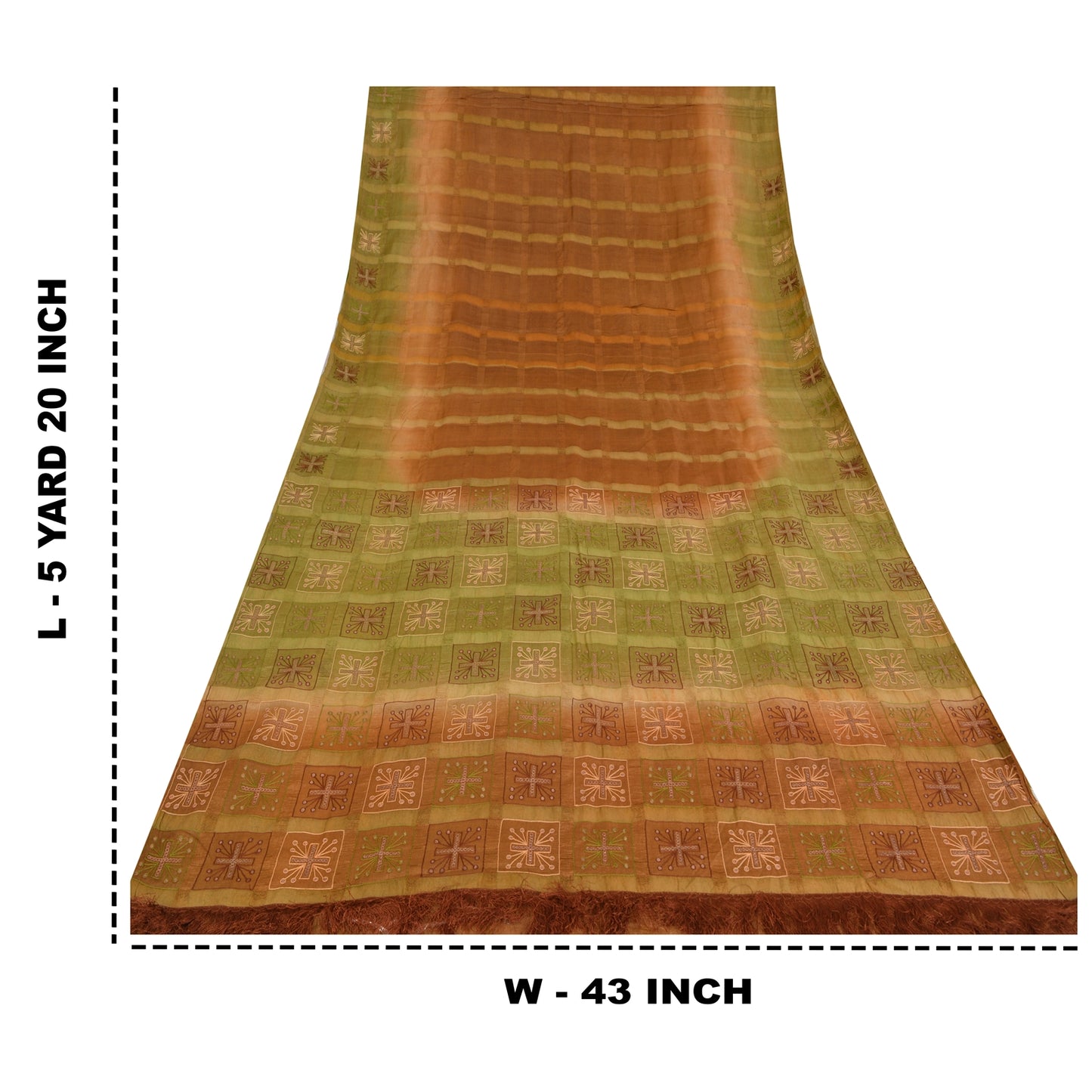 Sanskriti Vintage Brown Sarees Pure Silk Hand Embroidered Fabric 5yrd Sari