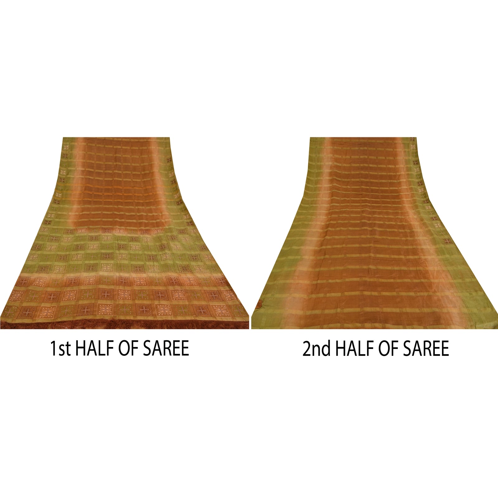 Sanskriti Vintage Brown Sarees Pure Silk Hand Embroidered Fabric 5yrd Sari